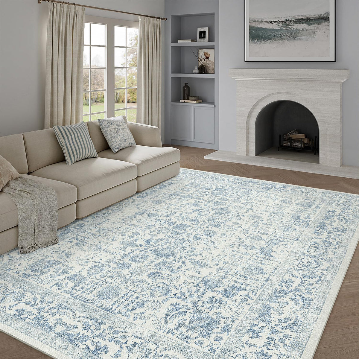 PureCozy Gray Area Rug 8x10 Vintage Floral