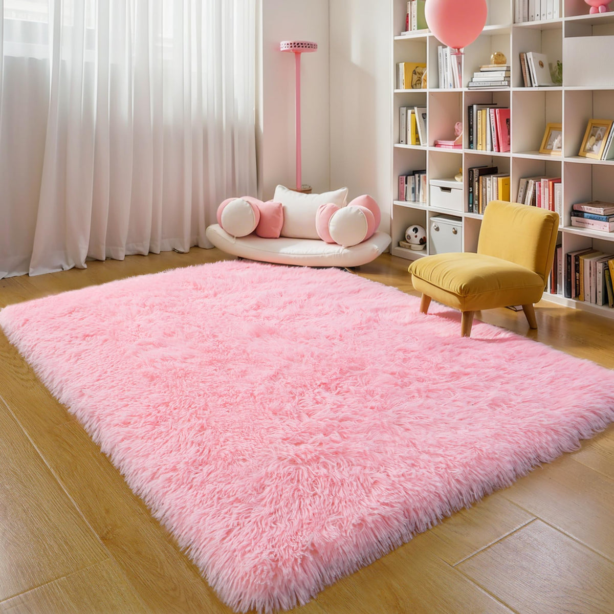 KICHOWUA 4x6 Fluffy Fuzzy Kids Shag Rainbow Rug for Girls Bedroom Playroom