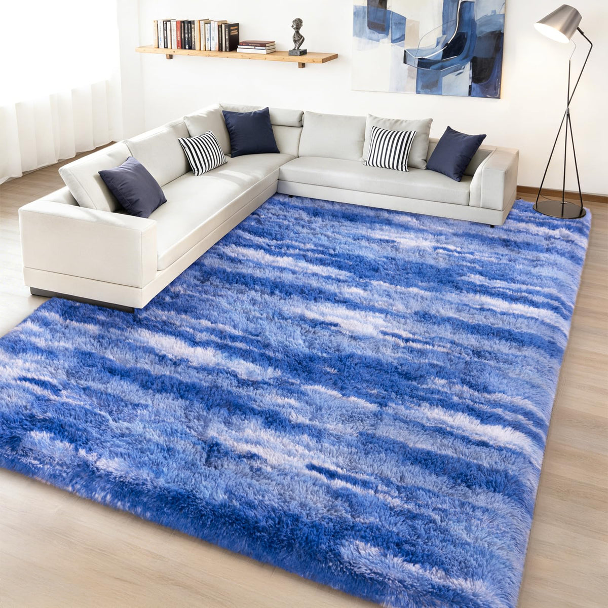 8x10 Large Shag Rugs for Living Room, Washable Abstract Grey