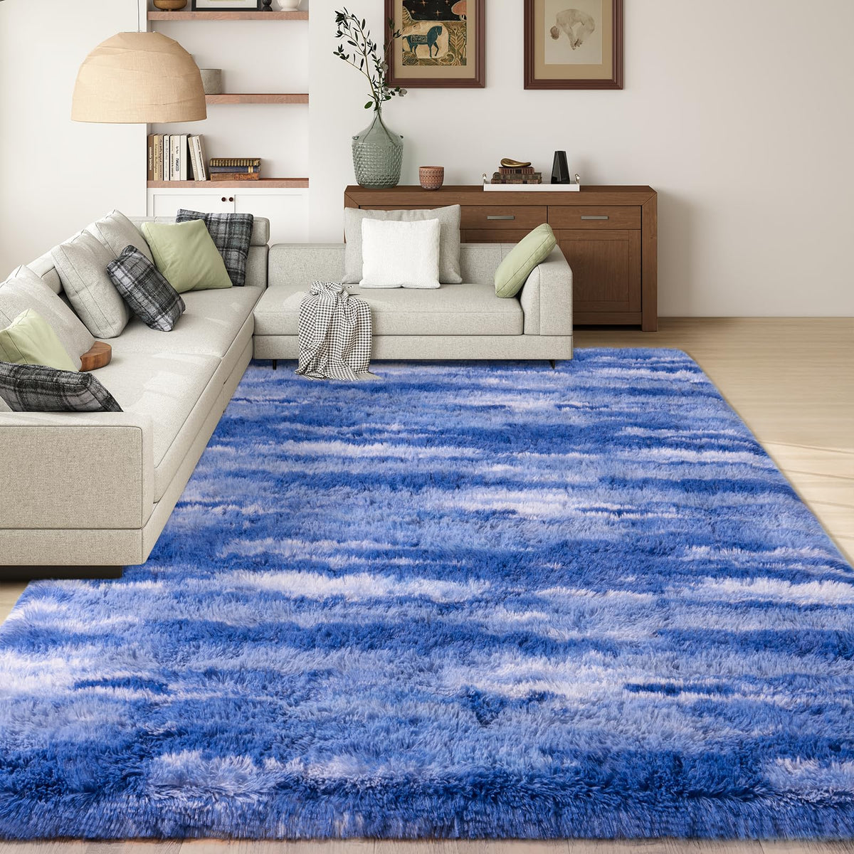 8x10 Large Shag Rugs for Living Room, Washable Abstract Grey