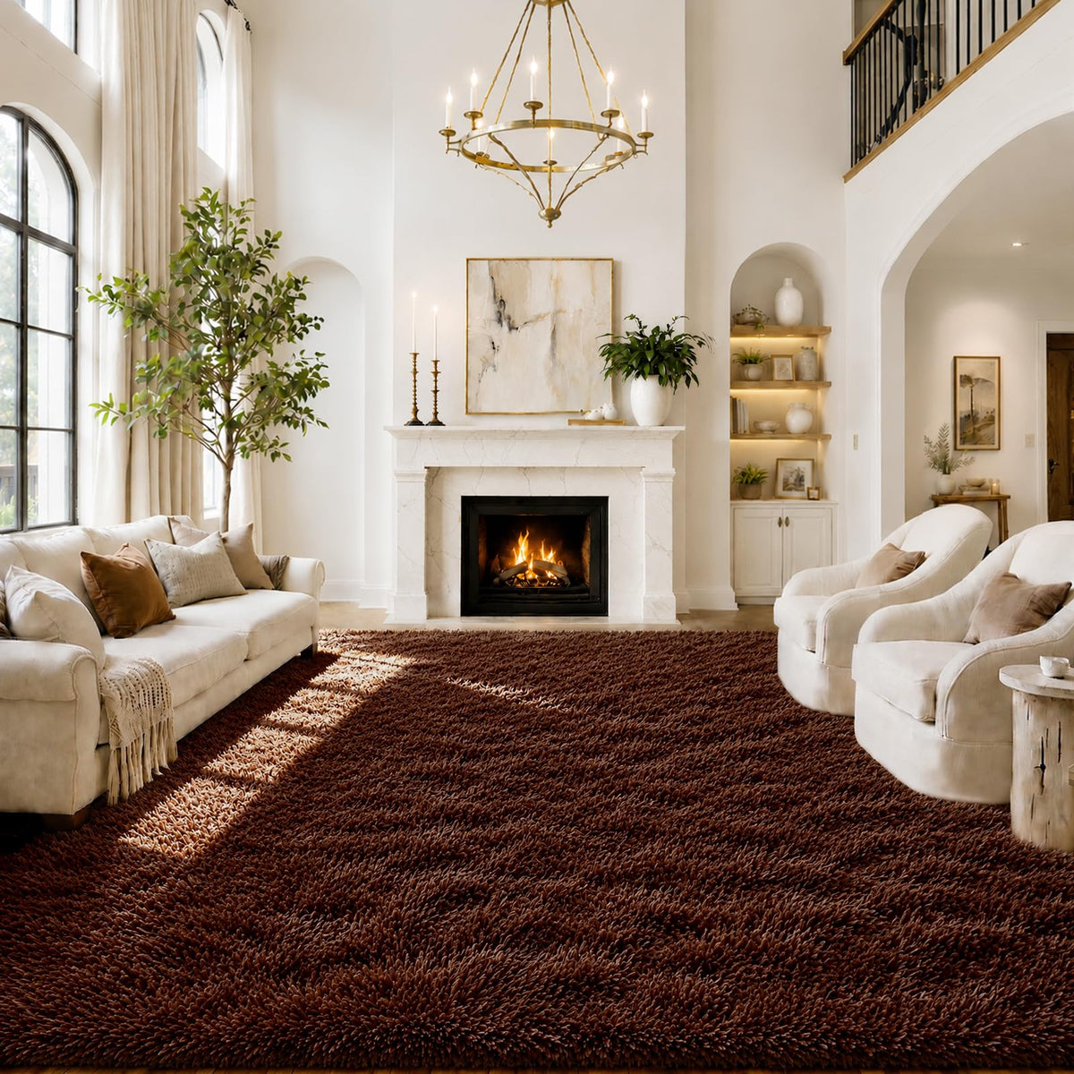 8x10 Area Rugs for Living Room,Cream Large Shaggy Carpet Plush Furry Rug