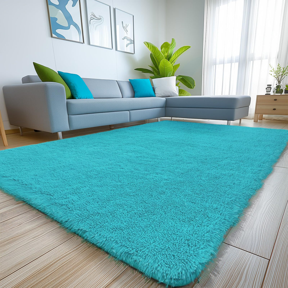 Sour Lemon 8x10 Area Rugs for Bedroom Living Room, Fluffy Shag Cream