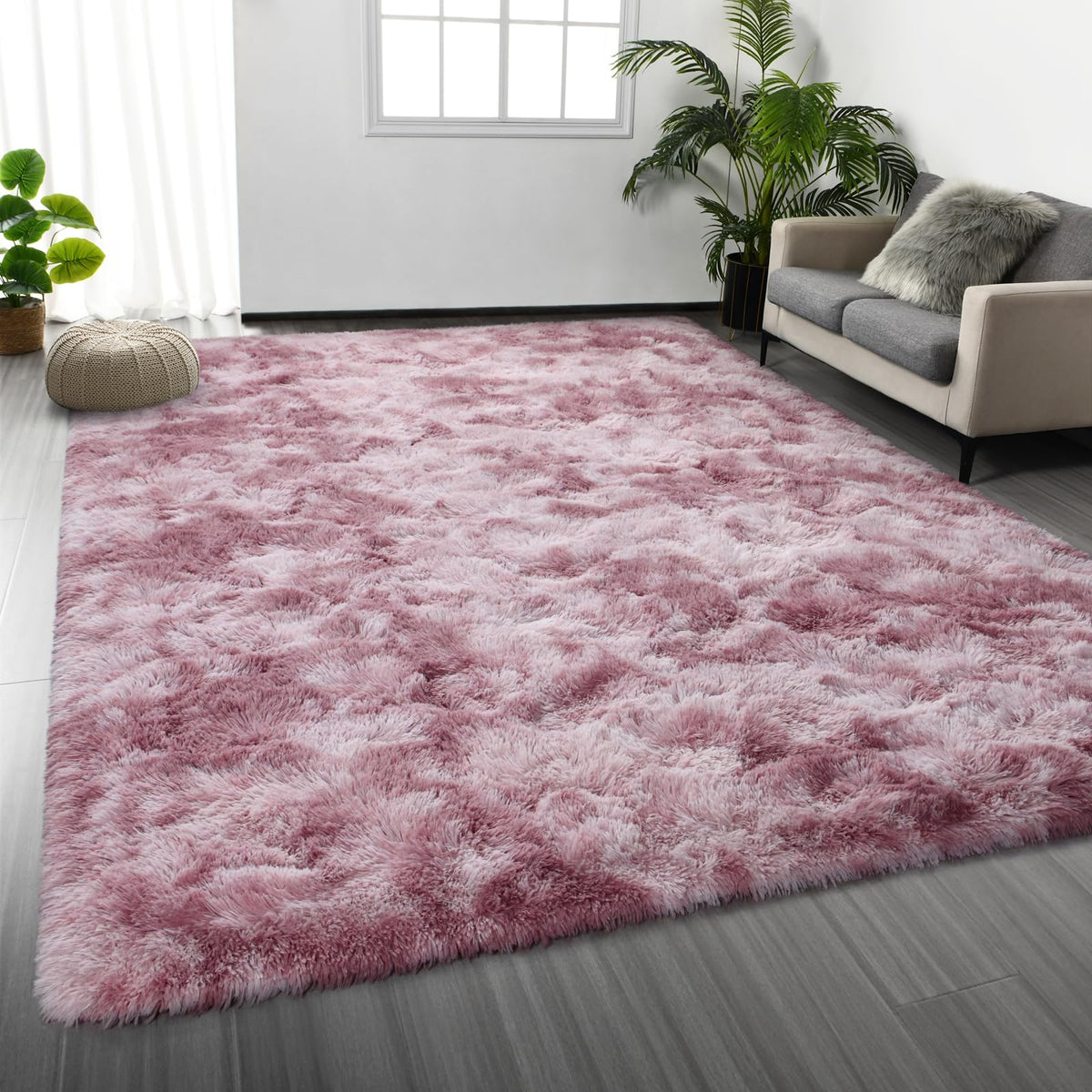 Deerhoo Large Shag Area Rugs 6 x 9, Tie-Dyed Plush Fuzzy Rugs, Dark Grey