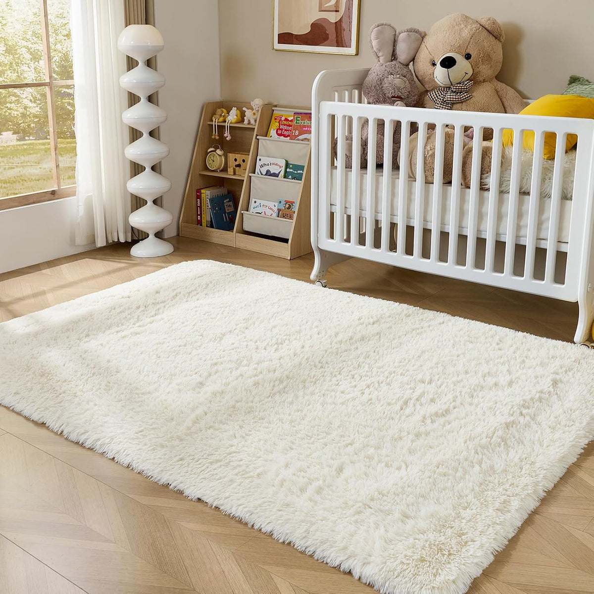 White Fluffy Area Rugs for Bedroom - 5x7 Soft Plush Shag Rug for Living Room Nursery Kids Room - Non Slip Fuzzy Shaggy Floor Carpets for Girls Boys Play Room Dorm Decor,Cream White