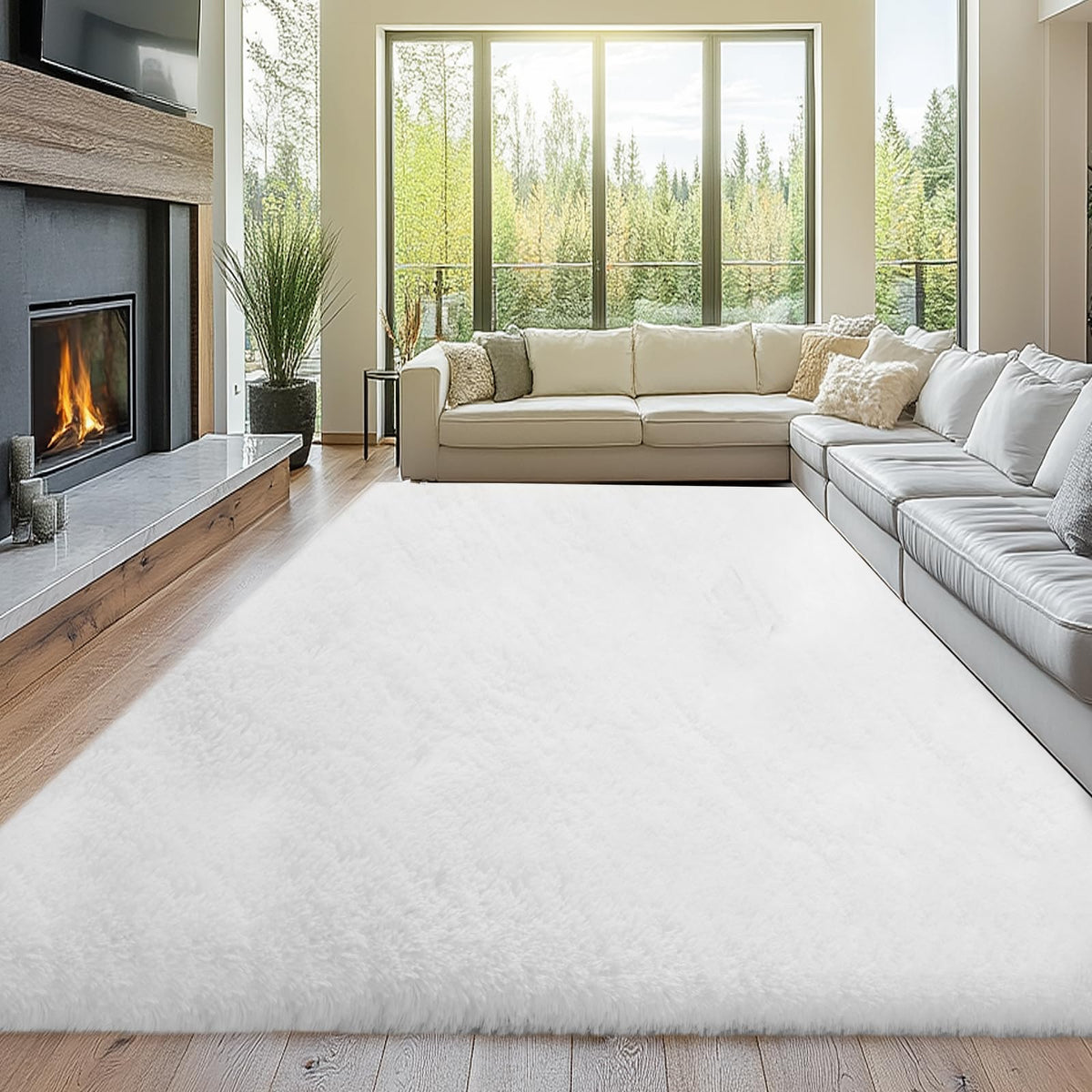 Topmaxcs Fluffy 8x10 Area Rug for Living Room – Grey Shag Plush Rugs