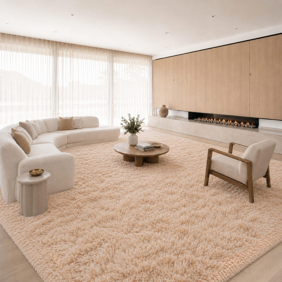 8x10 Ft Cream White Fluffy Area Rug for Living Room, Washable