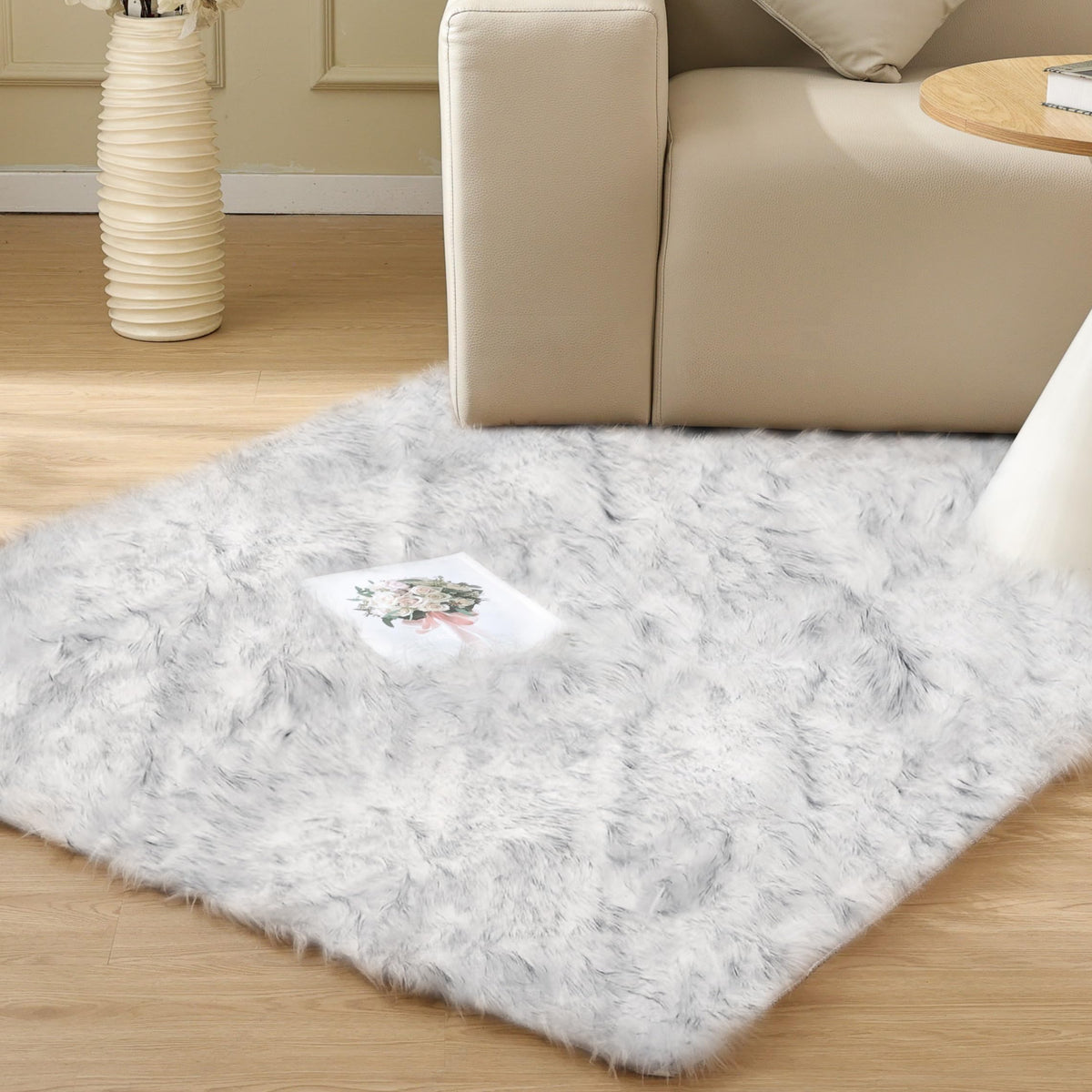 ORINOVA Beige Shag Faux Sheepskin Washable 4X6 Fur Rug for Living Room Bedroom Fluffy Furry Area Rug Rectangle Nursery Decor Rug