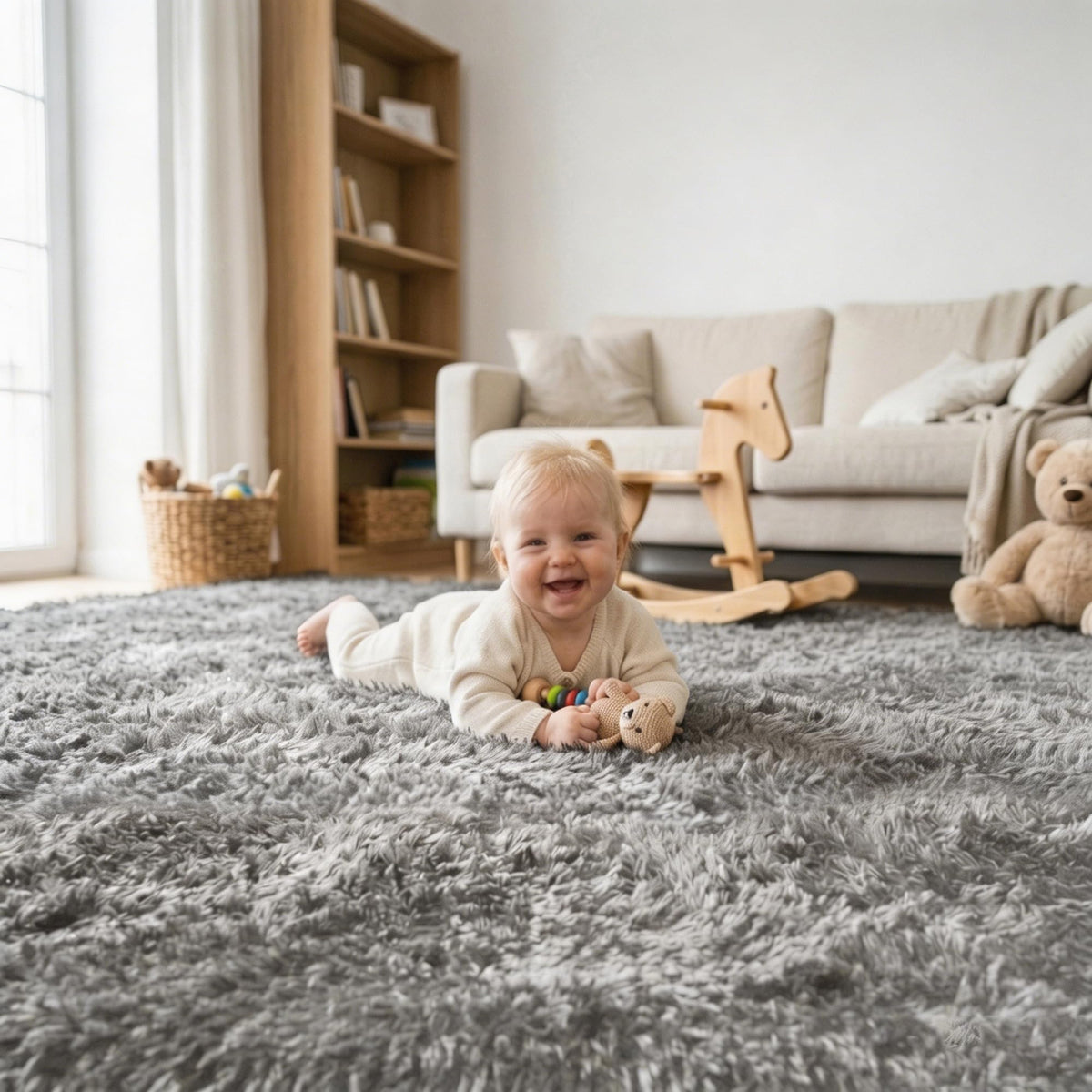 8x10 Area Rugs for Living Room, Large Fluffy Soft Shag Rug, Non-Slip Thick Fuzzy Plush Rug, Non-Shedding High Pile Furry Floor Indoor Carpet for Kids Room Nursery Dorm Home Decor(Beige)