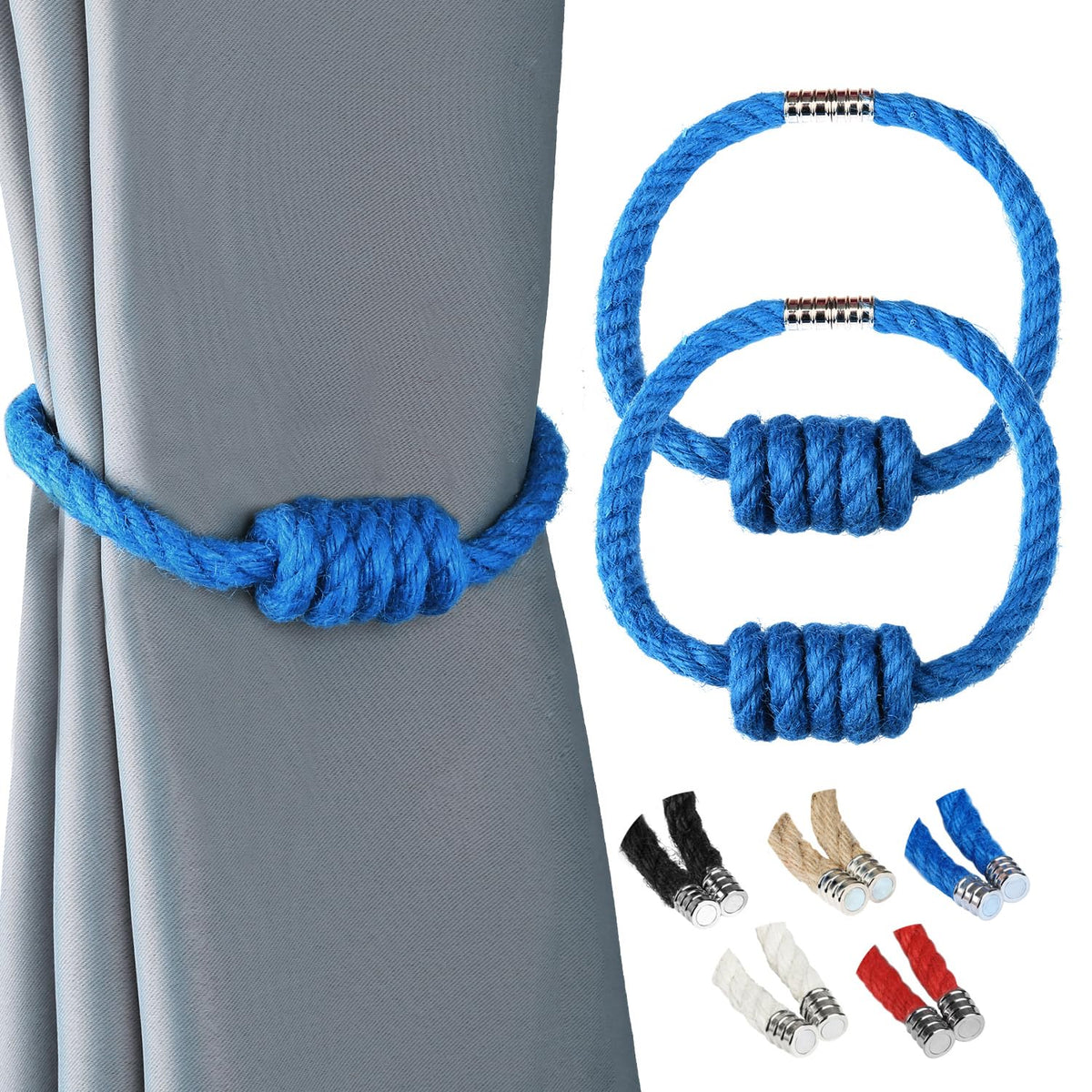 BEL AVENIR Magnetic Jute Curtain Tiebacks 2 Pack Hand-Woven Curtain Ties