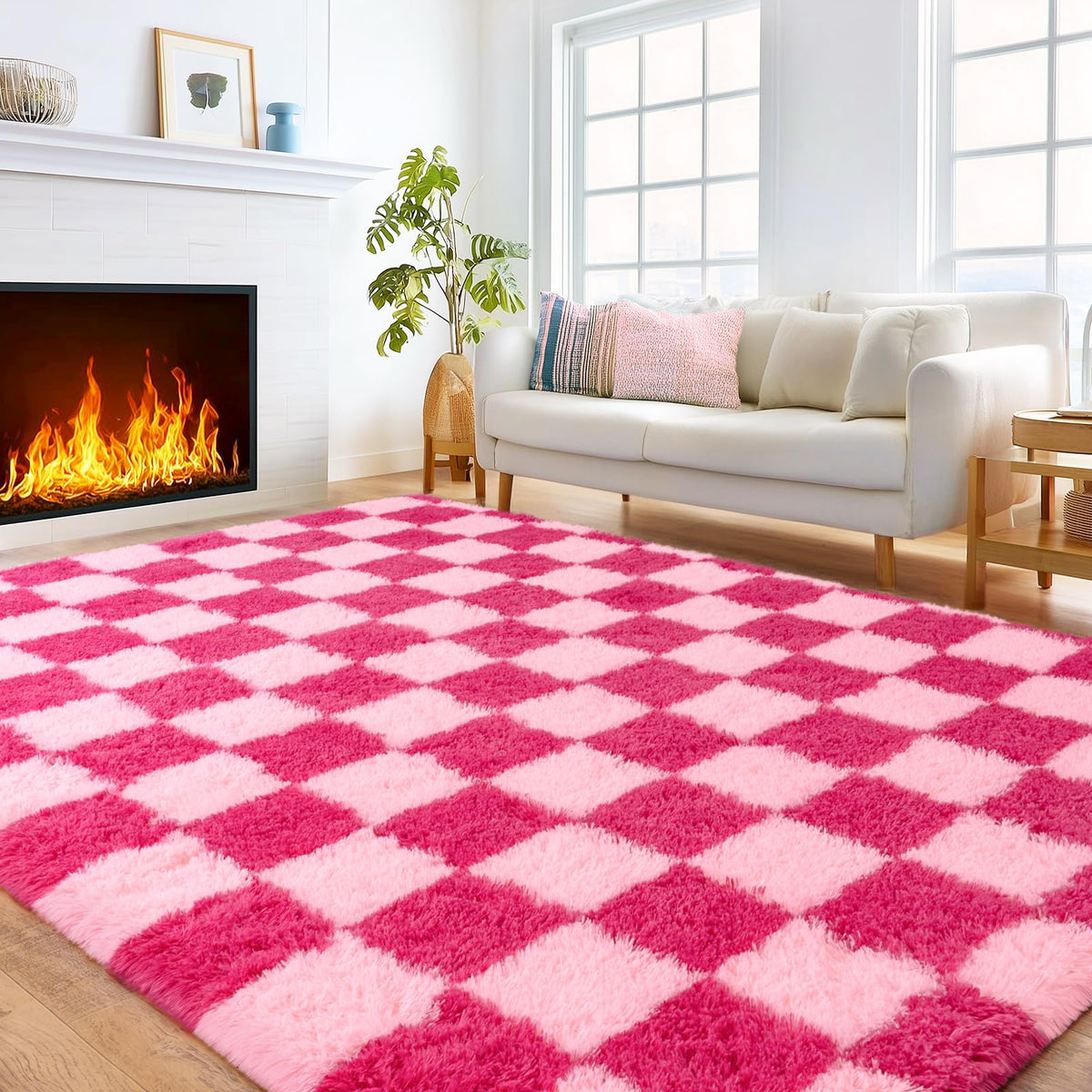 8x10 Area Rugs for Living Room, Cream White Soft Fuzzy Large Shaggy Rug