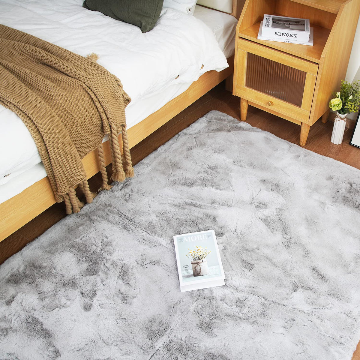 Ghouse White 8x10 Area Rug Fluffy Faux Rabbit Fur Rug White Plush Shag Rug for Living Room Bedroom, Playing Room, Nursery Room