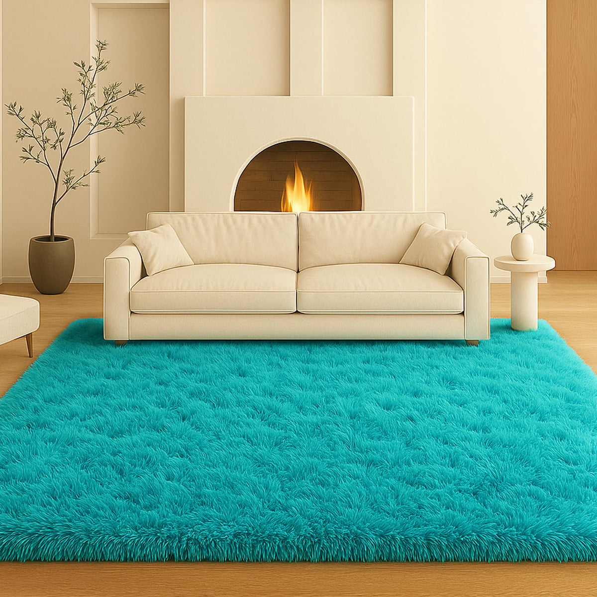 8x10 Beige Fluffy Shag Area Rug, Non-Slip Soft Carpet for Home