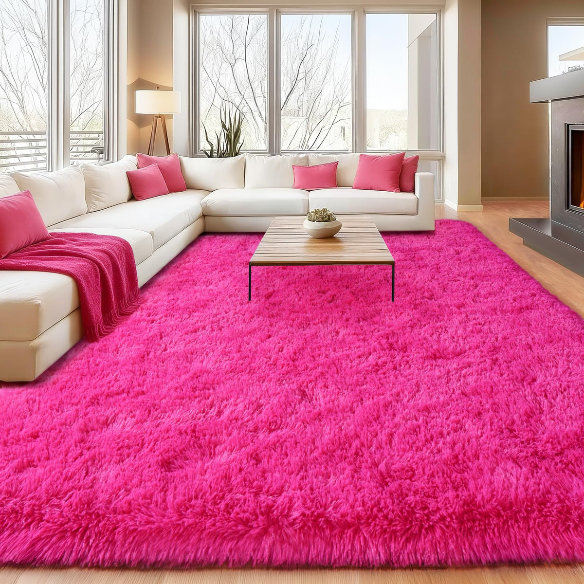 8x10Ft Soft Shaggy for Living Room, High Pile Fluffy Rugs Blush Area Rug