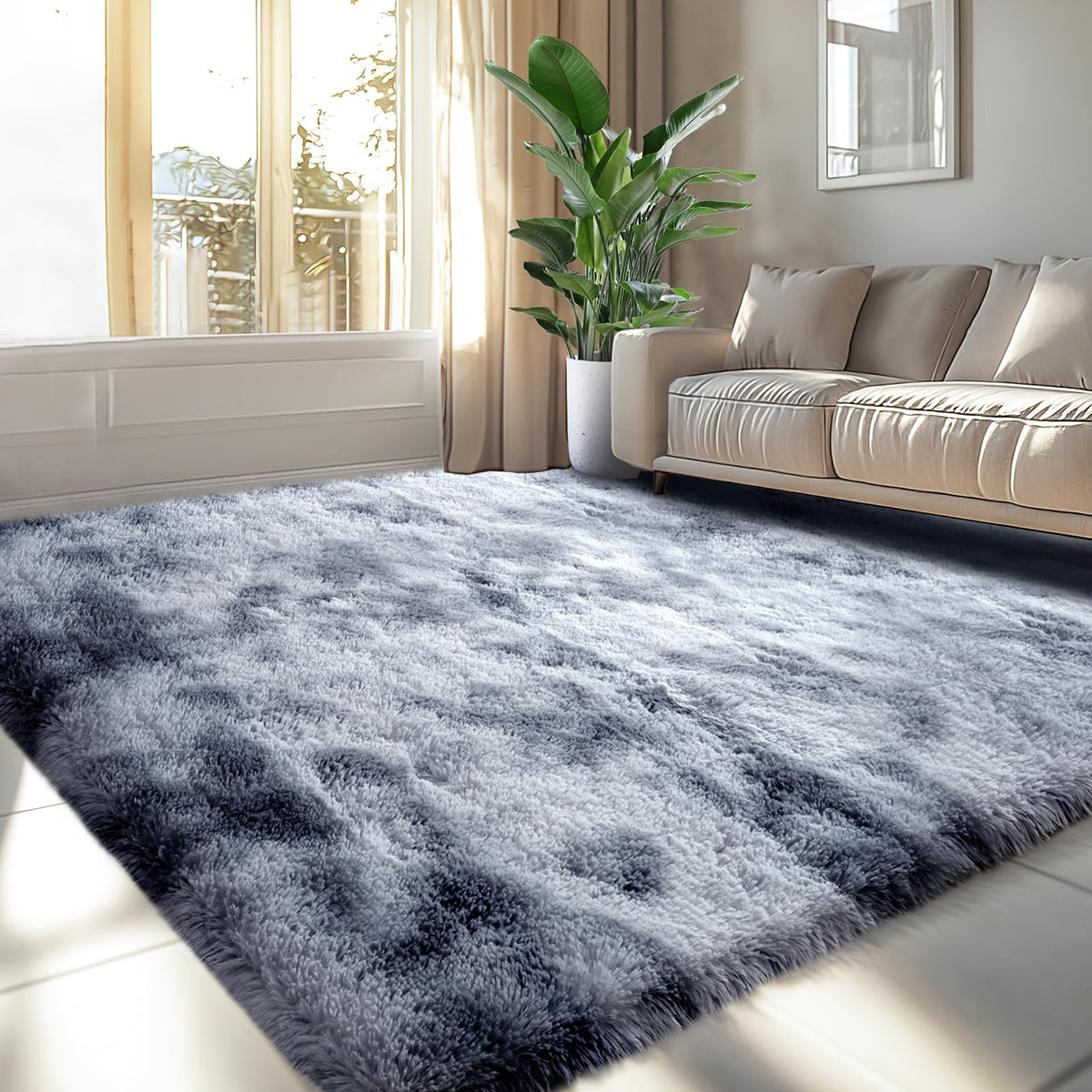 Topmaxcs Fluffy 8x10 Area Rug for Living Room – Grey Shag Plush Rugs