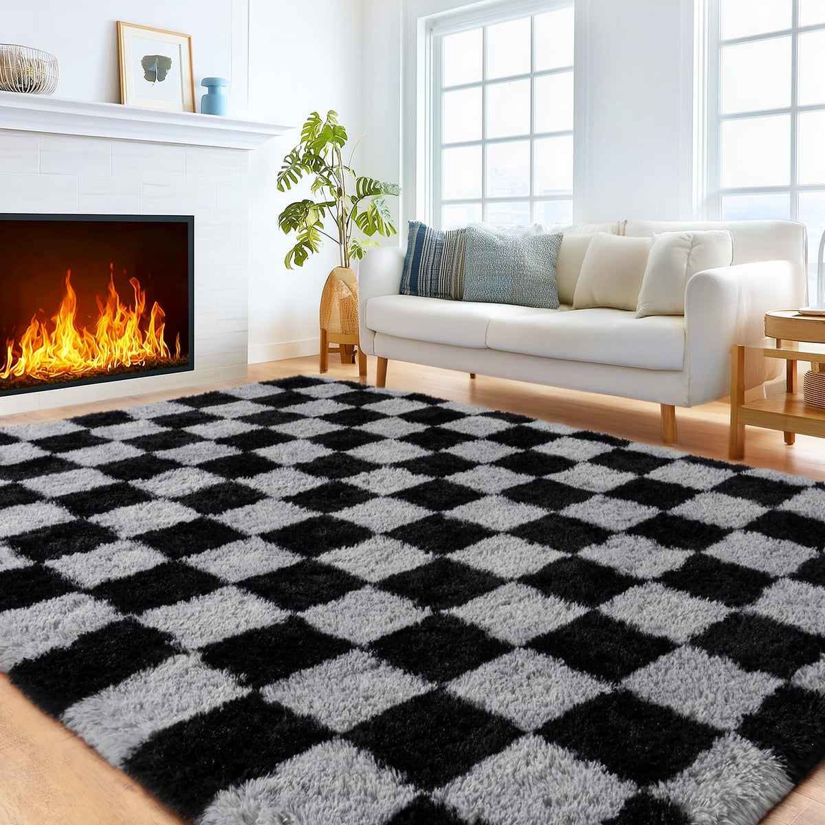 8x10 Area Rugs for Living Room, Cream White Soft Fuzzy Large Shaggy Rug