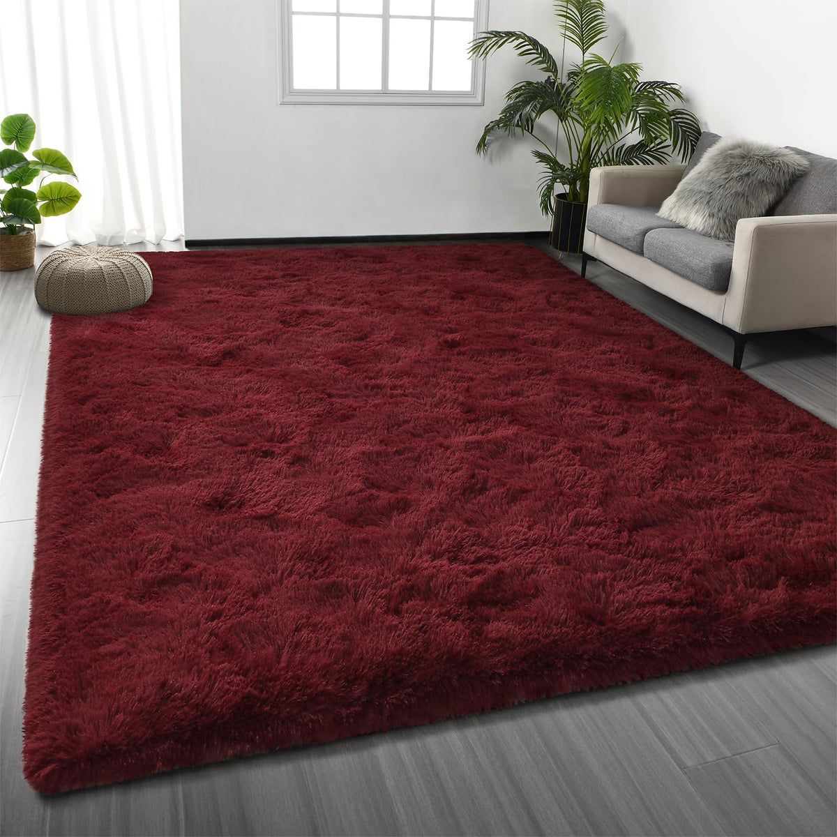 Deerhoo Large Shag Area Rugs 6 x 9, Tie-Dyed Plush Fuzzy Rugs, Dark Grey