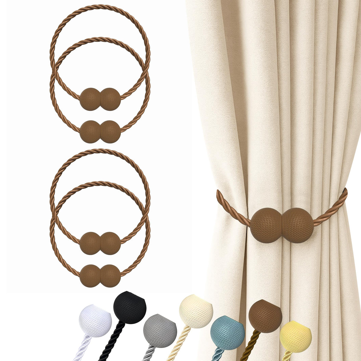 Hion Magnetic Curtain Tiebacks Black 2pcs, Curtain Holdbacks Hooks Holders