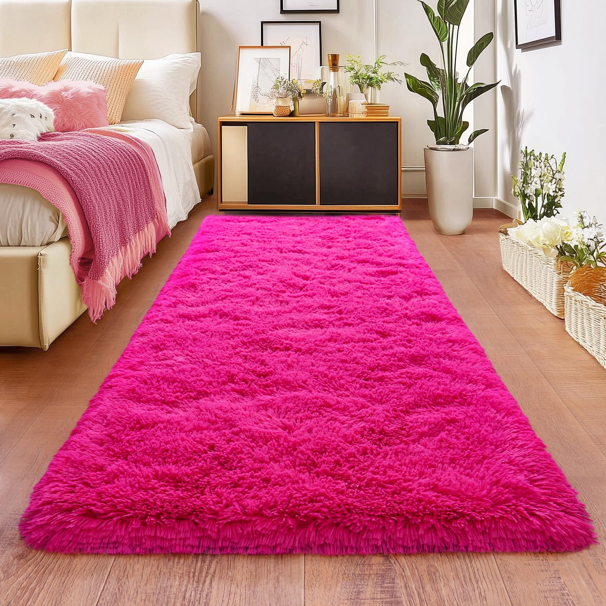 8x10Ft Soft Shaggy for Living Room, High Pile Fluffy Rugs Blush Area Rug