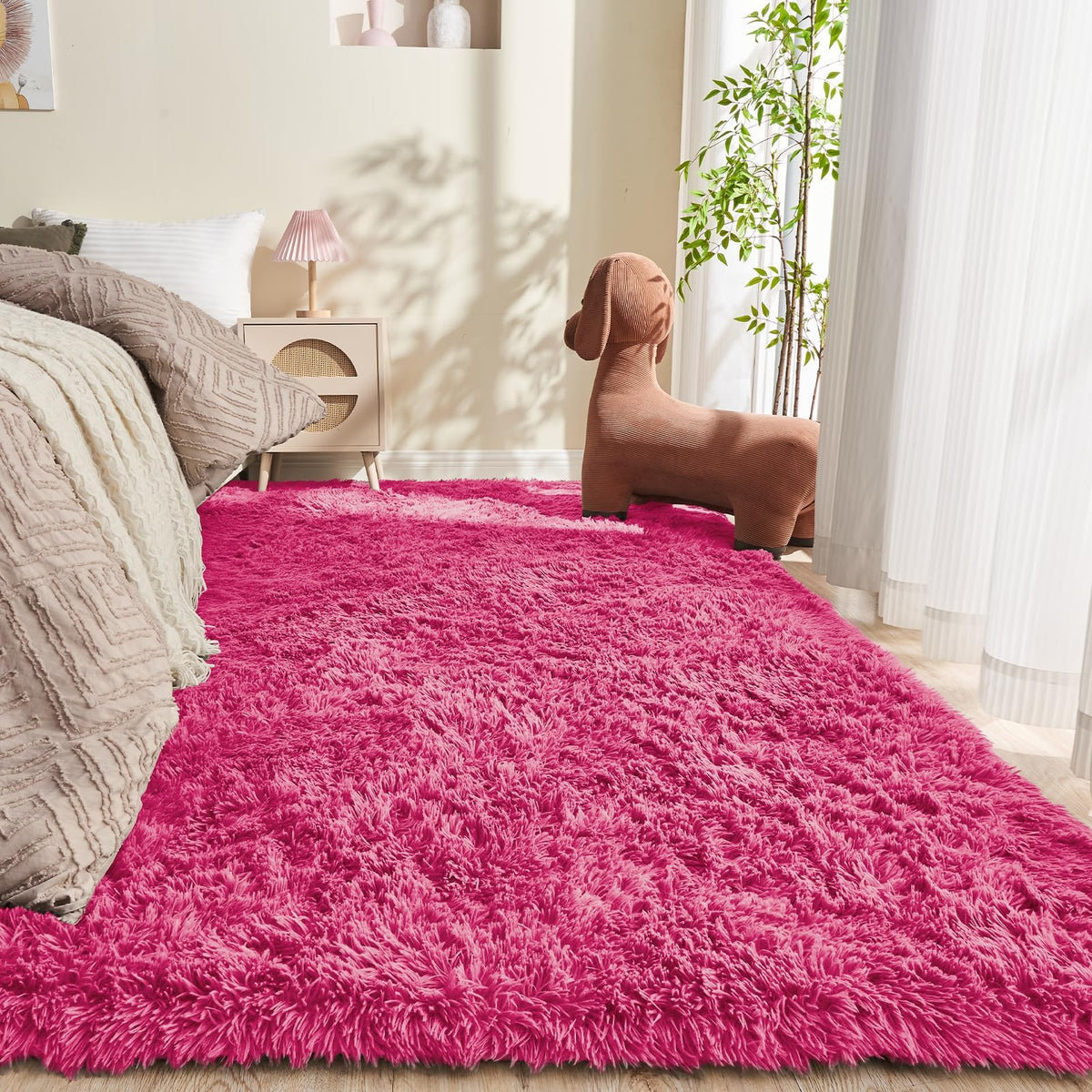 OPPODREAM 5x7 Beige Rugs for Bedroom, Ultra-Soft Fluffy Area Rugs for Living Room, 5 x 7 Shag Carpet for Nursery, Kids, Girl, Boy, Baby, Plush, Fuzzy, Shaggy, Cute Home Decor
