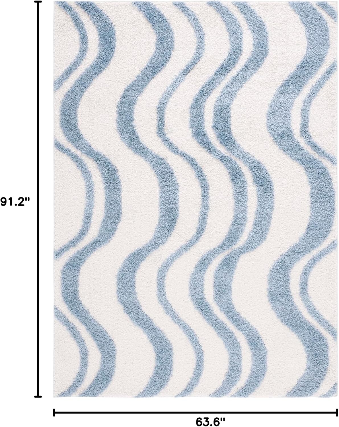 SAFAVIEH Norway Shag Collection Area Rug - 5'3" x 7'6", Blue & Ivory, Wave Design, Non-Shedding & Easy Care, 1.2-inch Thick Ideal for High Traffic Areas in Living Room, Bedroom (NOR210M)