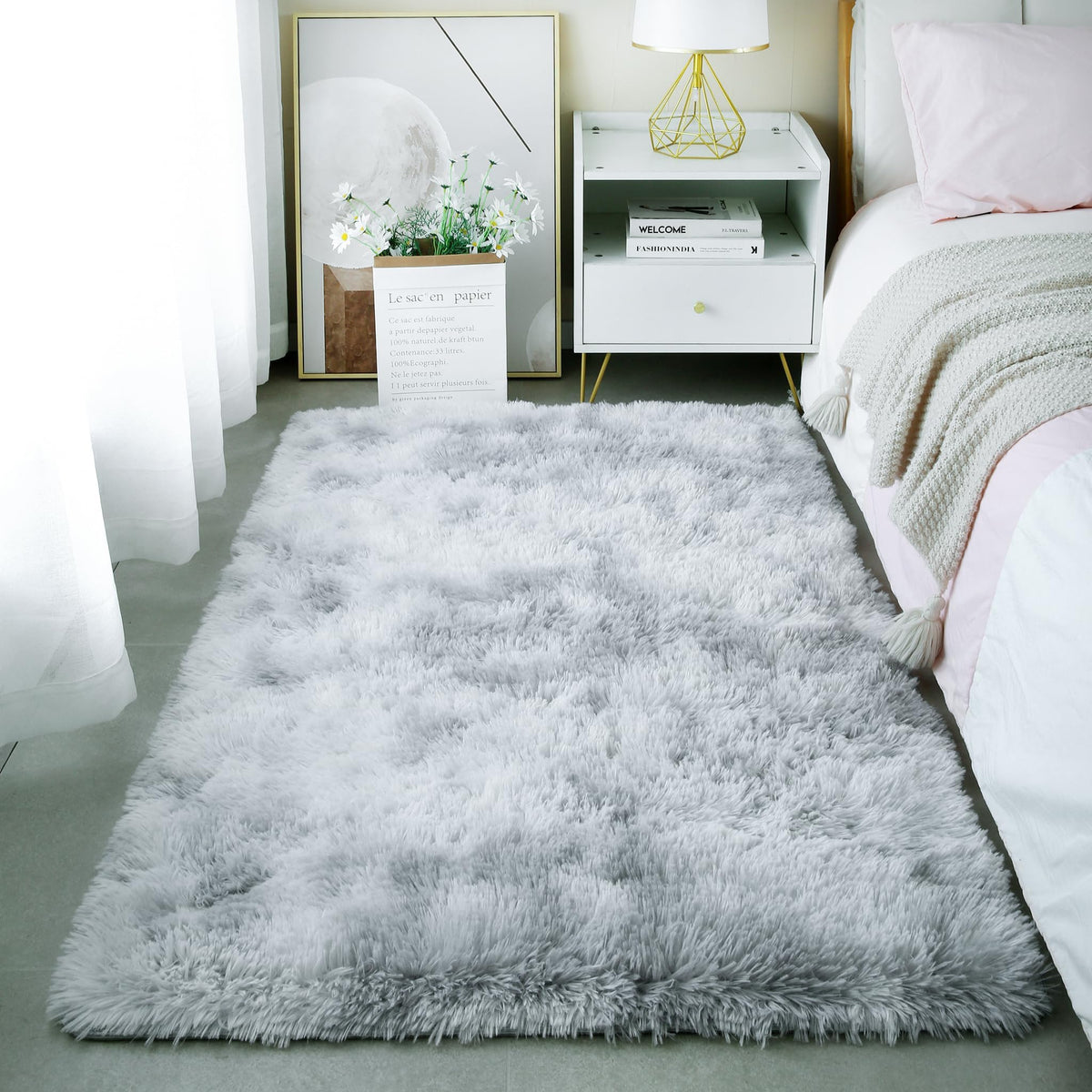 KICHOWUA 4x6 Fluffy Fuzzy Kids Shag Rainbow Rug for Girls Bedroom Playroom
