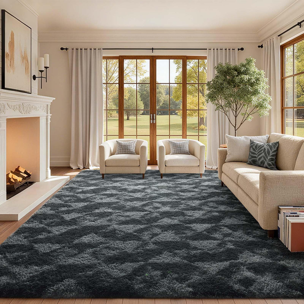 8x10 Ft Extra Large Shag Rugs for Living Room, Tie Dyed Ultra Soft Fluffy Furry Area Rugs for Bedroom Indoor Floor, Aesthetic Carpet for Kids Home Decor (Dark Grey)