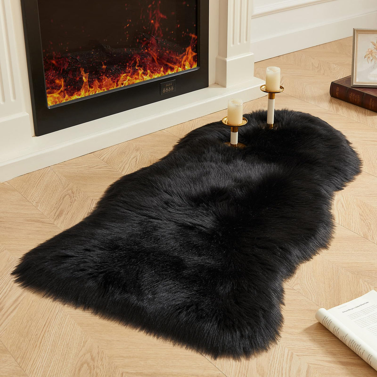 AMTOVO Faux Sheepskin Rug, Beige Ultra Soft Fluffy Shag Area Rug, 2 x 6 ft Faux Fur Rug for Bedroom Sofa Throw Cushion Room Decor, Sheepskin