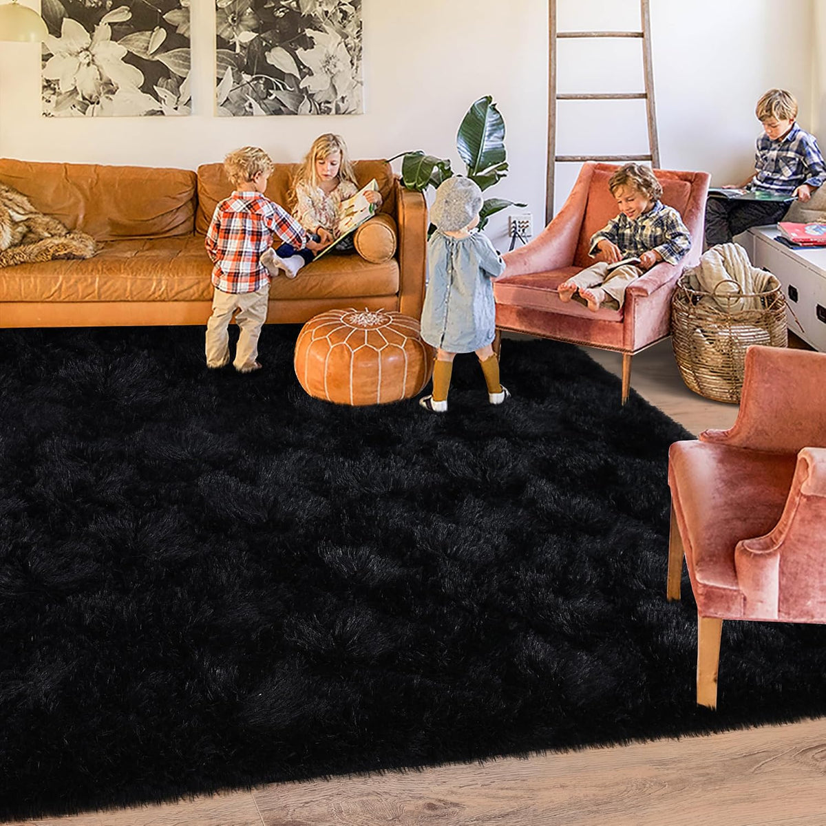 8x10 Area Rugs for Living Room, Ultra Soft Large Shag Black Bedroom Rug Upgrade Non-Slip Plush Modern Fluffy Carpet for Kids Boys Girls Room Home Decor Aesthetic