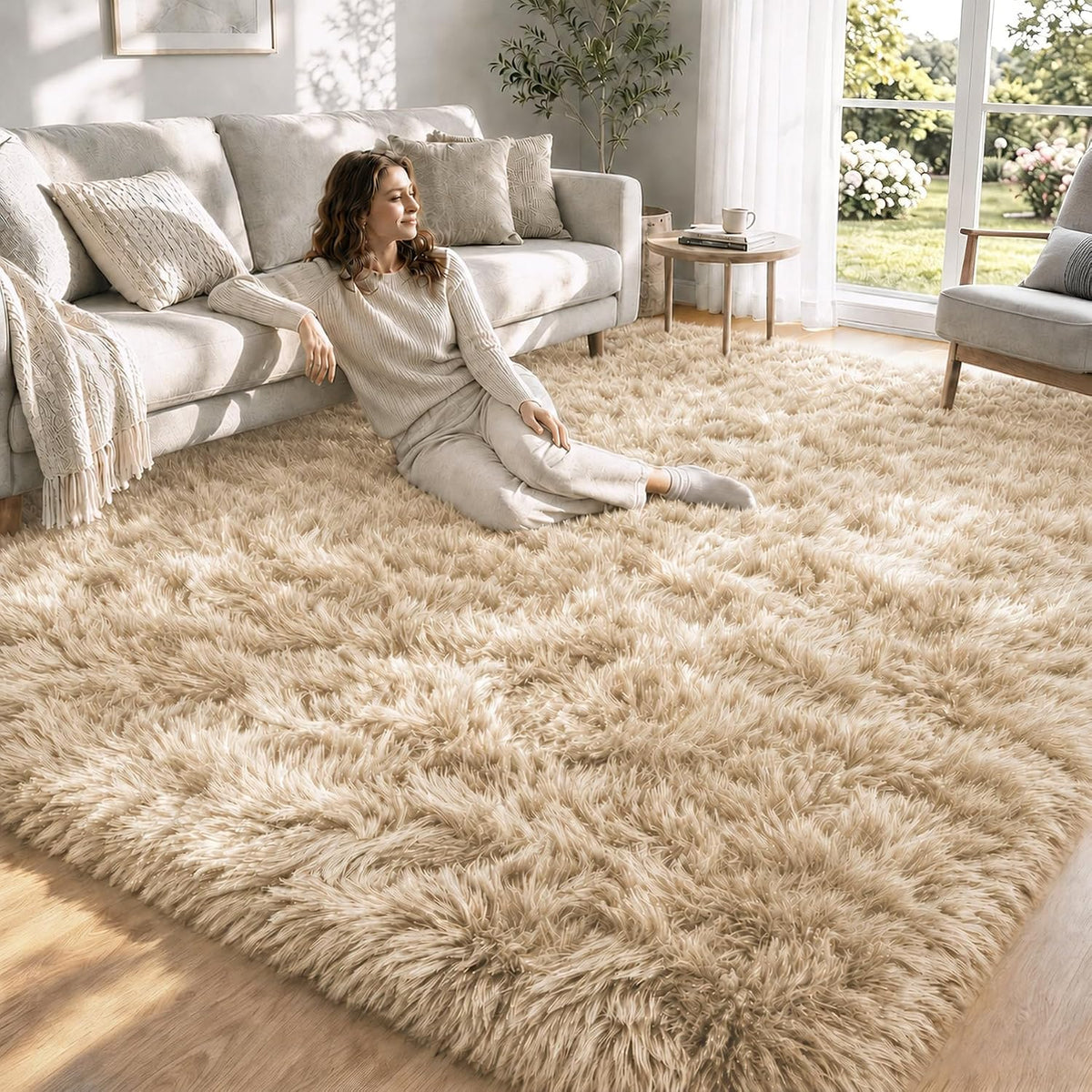 8x10 Area Rugs for Living Room: Soft Camel Fluffy Rug Shag Washable Rug Plush Fuzzy Indoor Carpet for Bedroom Nursery Playroom Girls Boys Kids Room (Camel, 8'x10')