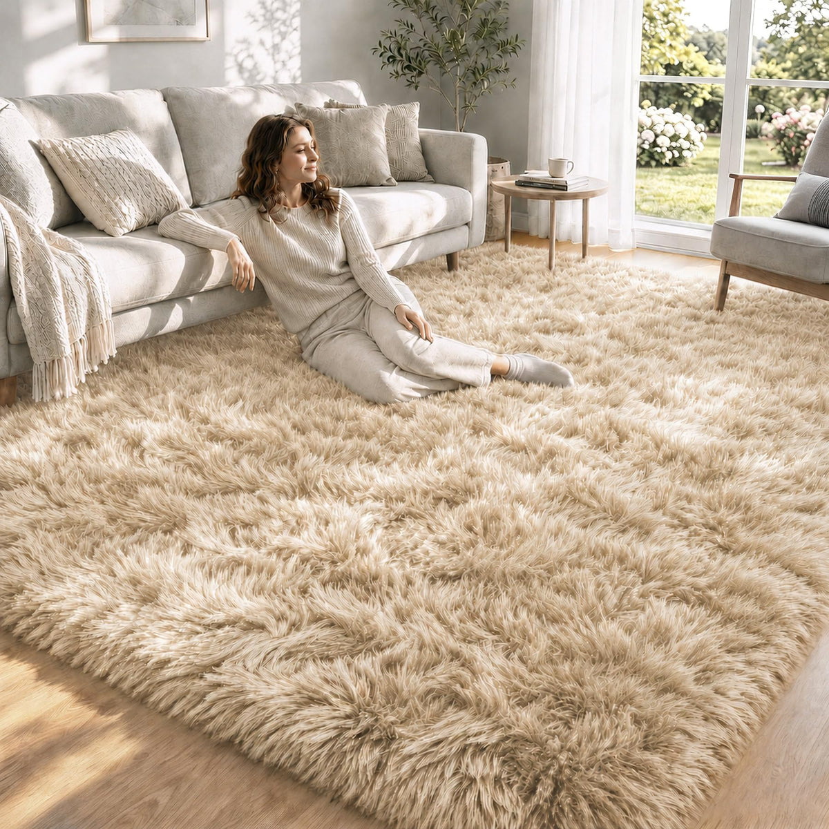 8x10 Area Rugs for Living Room: Soft Camel Fluffy Rug Shag Washable Rug Plush Fuzzy Indoor Carpet for Bedroom Nursery Playroom Girls Boys Kids Room (Camel, 8'x10')
