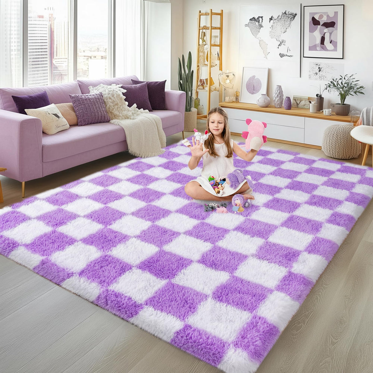 Large 8x10 Area Rugs for Living Room, Tie-Dyed Yellow Soft Shag Rug