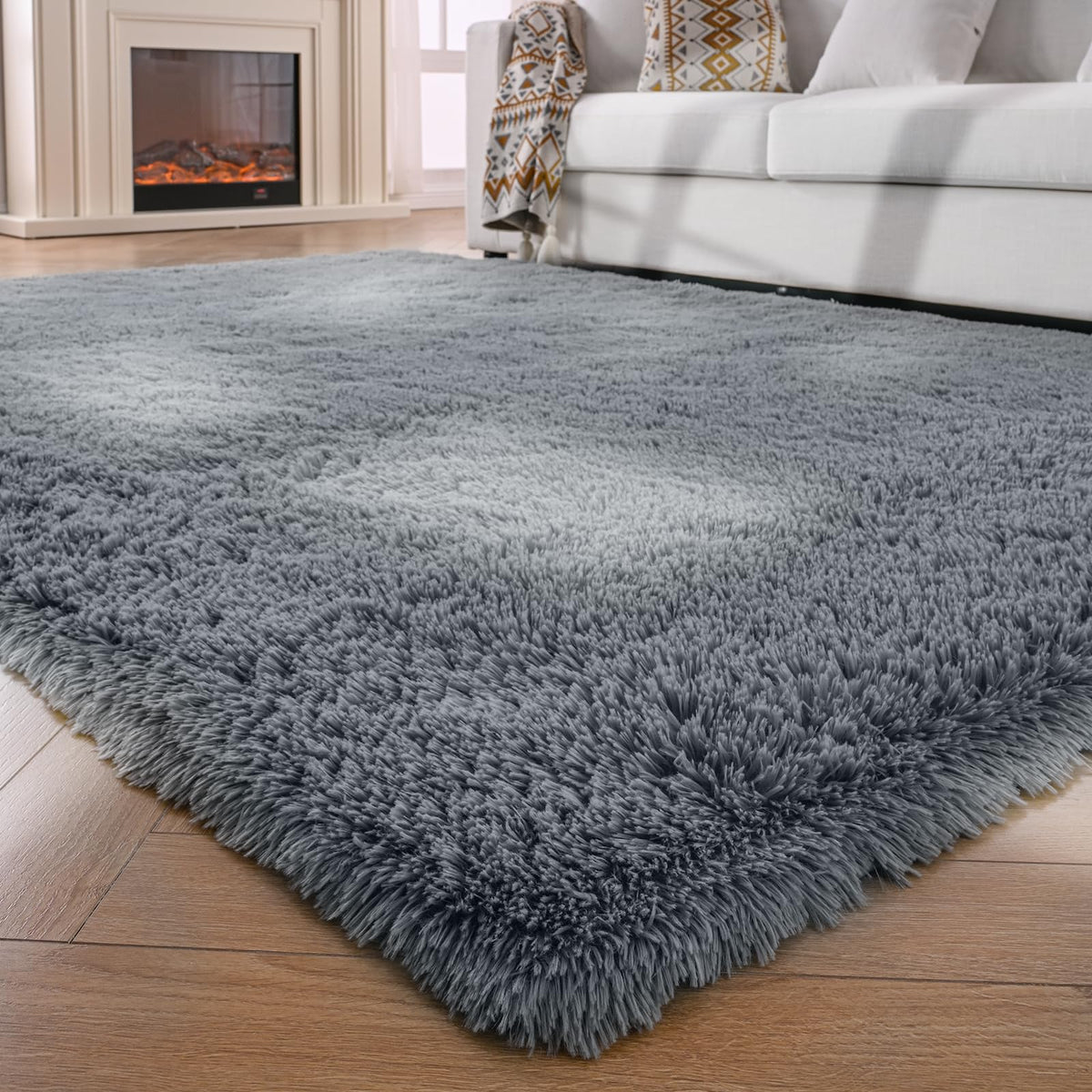 Grey Shag Rug for Living Room 6x9 - Soft Fluffy Plush Area Carpet