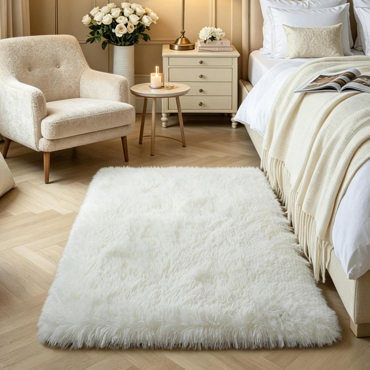 KICHOWUA 4x6 Fluffy Fuzzy Kids Shag Rainbow Rug for Girls Bedroom Playroom