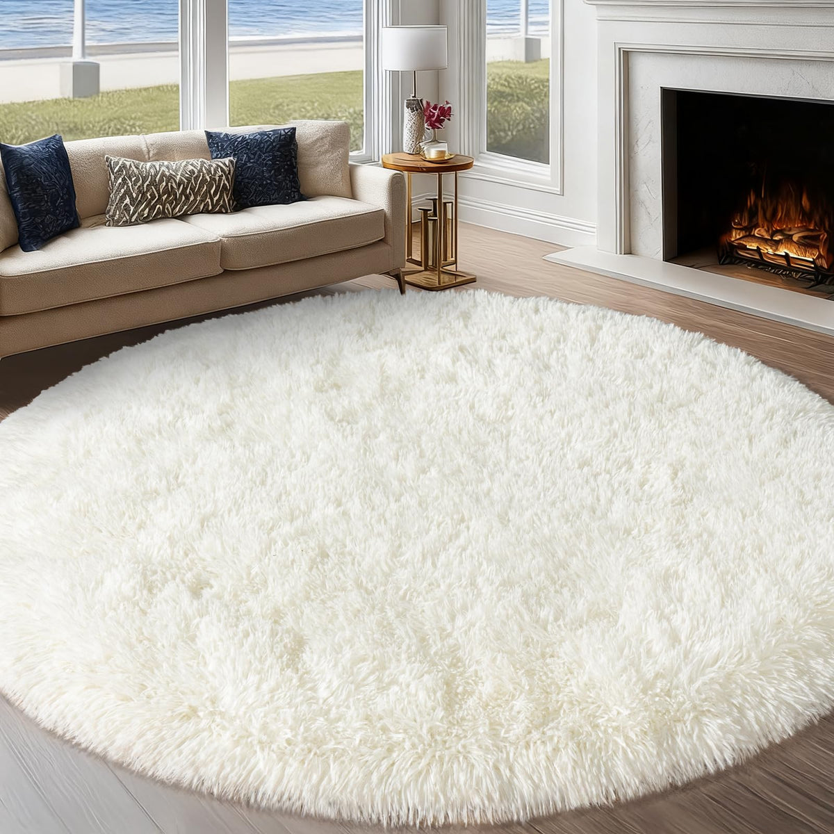 4Ft Fluffy Pink Round Rug for Girls Bedroom Kids Room, Washable Non-Slip