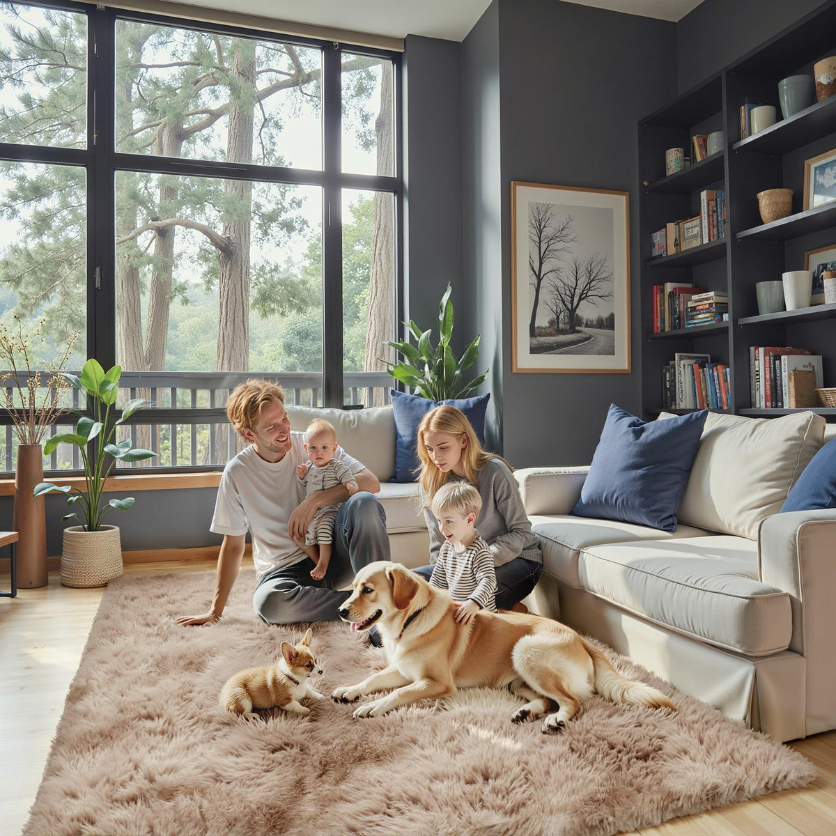 8x10 Area Rugs for Living Room,Cream Large Shaggy Carpet Plush Furry Rug