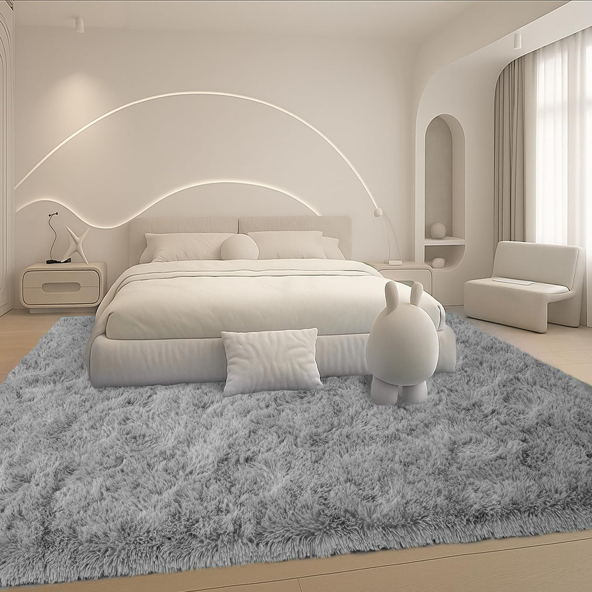 8x10 Beige Fluffy Shag Area Rug, Non-Slip Soft Carpet for Home