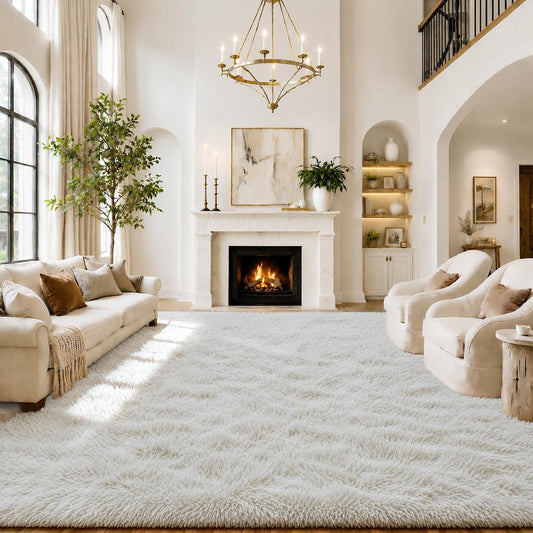8x10 Area Rugs for Living Room,Cream Large Shaggy Carpet Plush Furry Rug