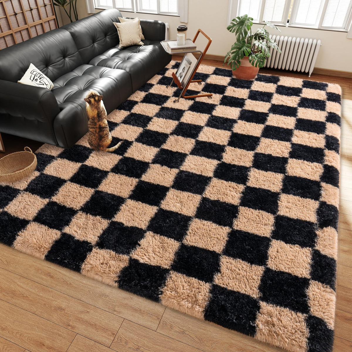 8x10 Large Shag Rugs for Living Room, Washable Abstract Grey