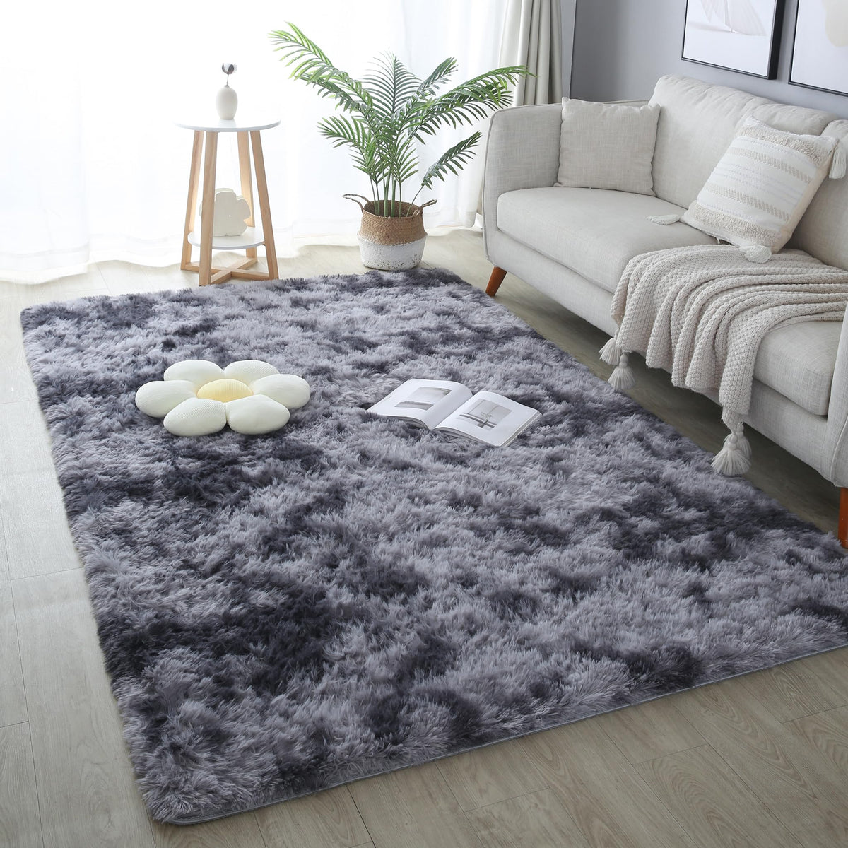 KICHOWUA 4x6 Fluffy Fuzzy Kids Shag Rainbow Rug for Girls Bedroom Playroom