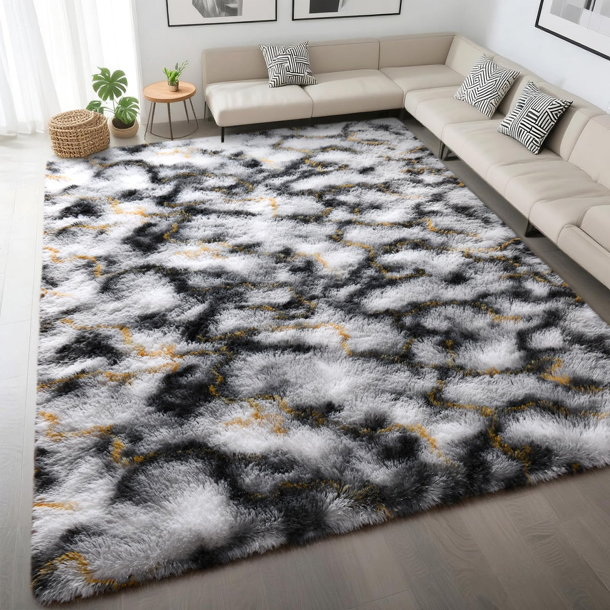 DweIke Fluffy Blue Shag Rugs for Bedroom Living Room, 4x6 Feet Soft Plush Tie-Dyed Light SkyBlue Girls Boys Kids Rug, Upgraded Non-Slip and Machine Washable Carpet for Dorm Nursery Classroom Decor