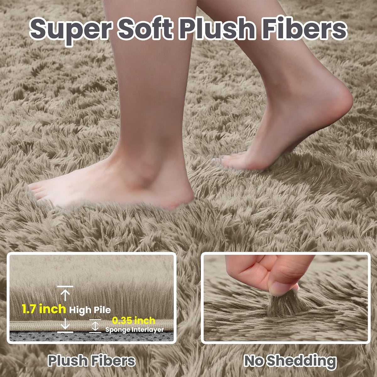 8x10 Fluffy Shag Area Rugs for Living Room Bedroom: Soft Carpet Gray Camel