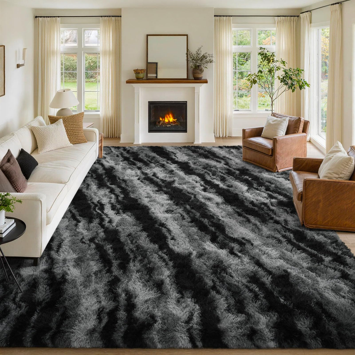 8x10 Area Rugs for Living Room Fluffy Carpet(Black)