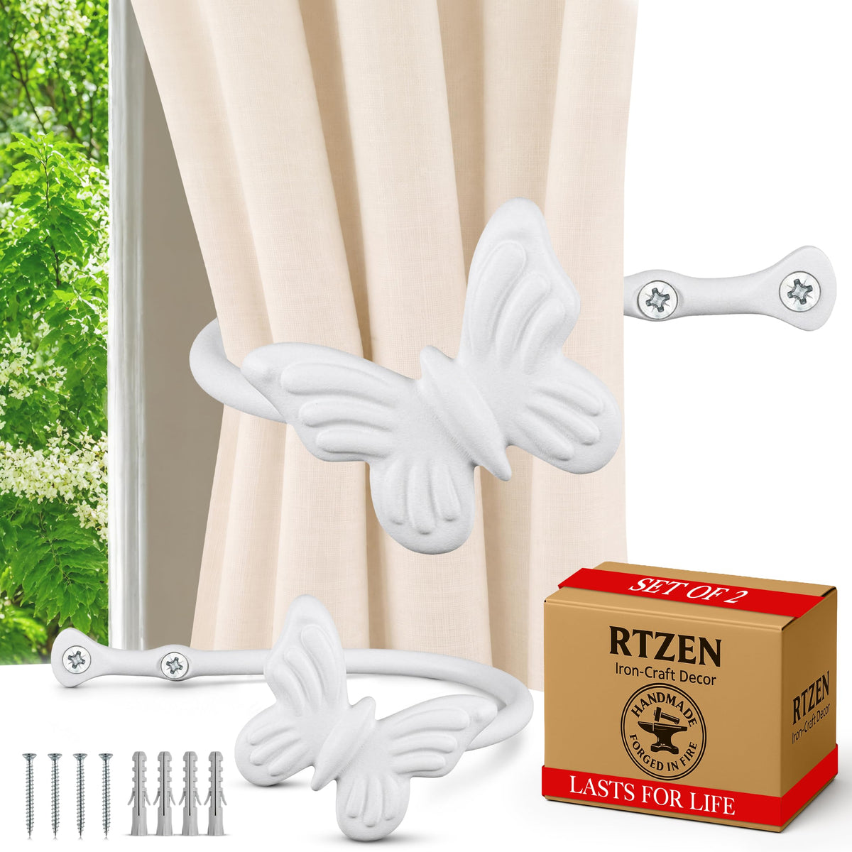 RTZEN Metal Curtain Tiebacks, Drapery Holders for Wall, 2 Pcs
