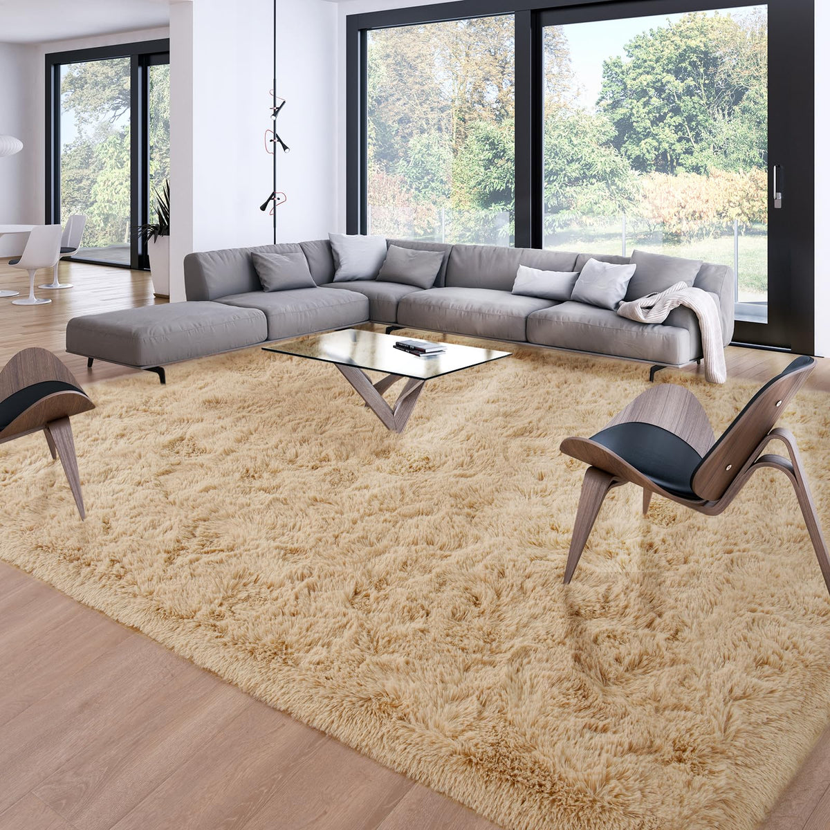 Merelax Soft Modern Indoor Large Shaggy Rug for Livingroom Bedroom Dorm Kids Room Home Decor, Non-Slip Plush Fluffy Furry Fur Area Rugs Comfy Nursery Accent Floor Carpet 9x12 Feet, Black