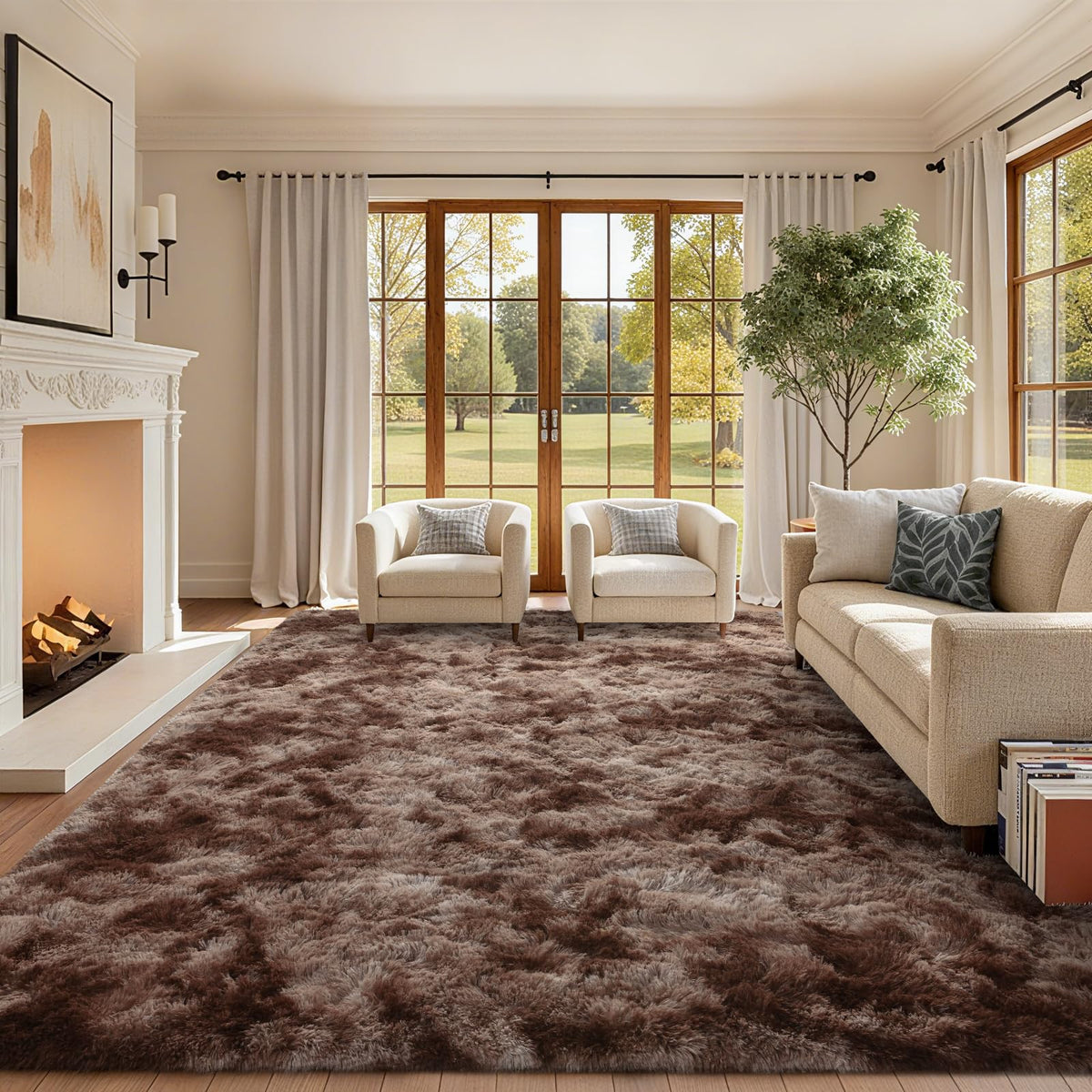 8x10 Ft Extra Large Shag Rugs for Living Room, Tie Dyed Ultra Soft Fluffy Furry Area Rugs for Bedroom Indoor Floor, Aesthetic Carpet for Kids Home Decor (Dark Grey)
