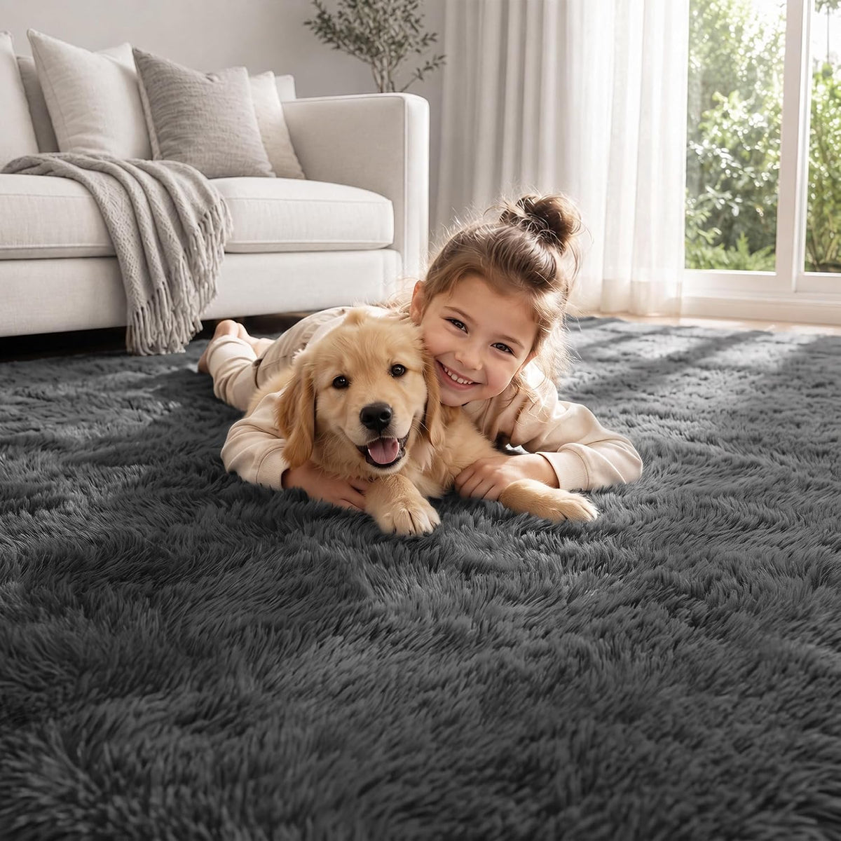 8x10 Area Rugs for Living Room Bedroom,Ultra Soft Fluffy Shag Rug Grey