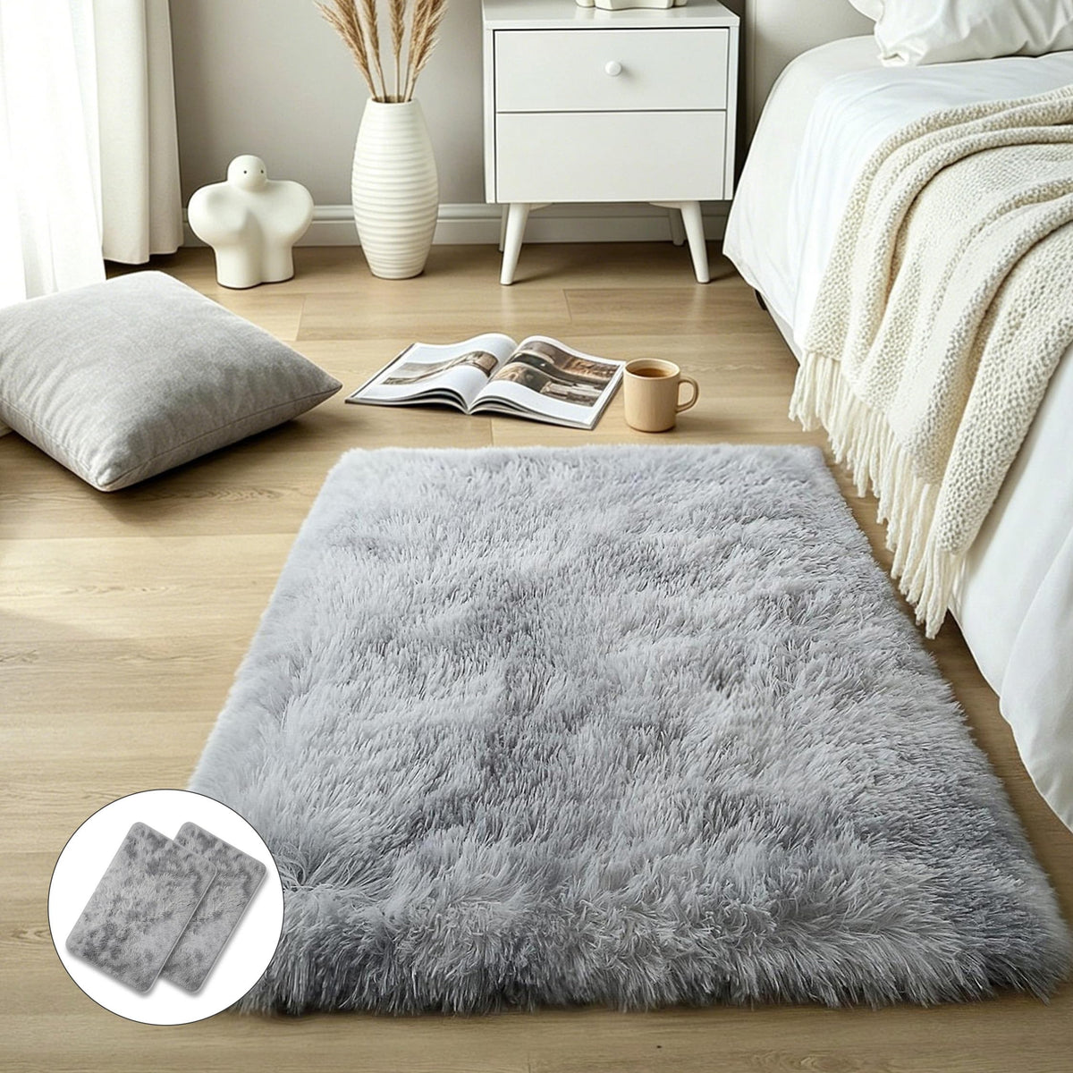 KICHOWUA 4x6 Fluffy Fuzzy Kids Shag Rainbow Rug for Girls Bedroom Playroom