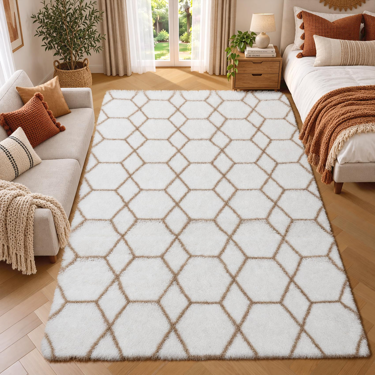 Area Rugs for Living Room Bedroom, 5x8 Fluffy Tie-Dyed Light Grey Shag Rug