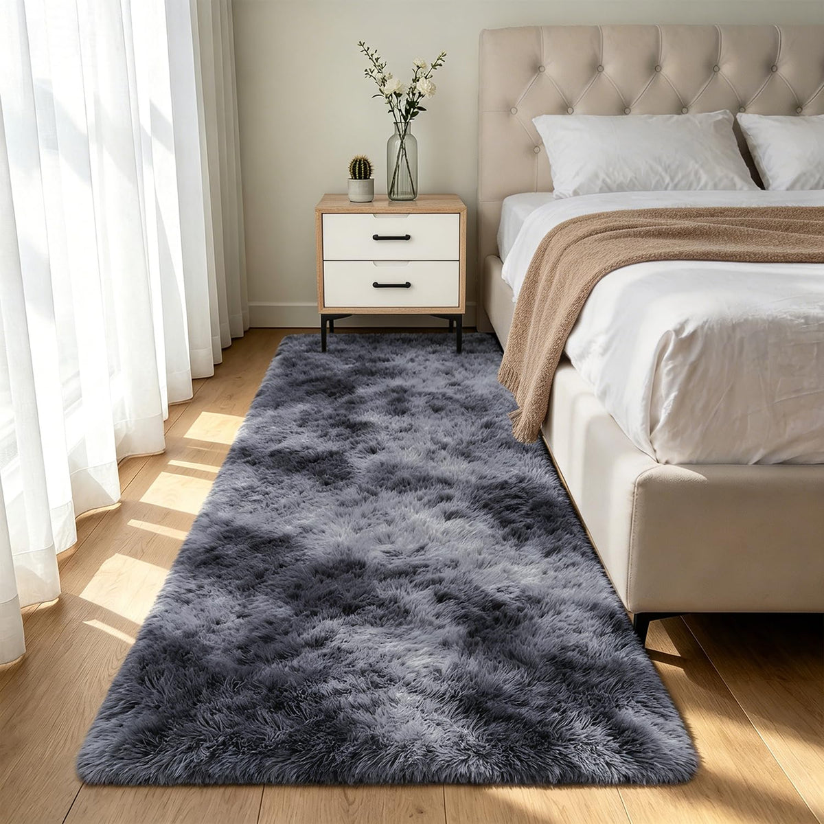 Shag Area Rugs for Bedroom Living Room,8X10 Ultra Soft Fluffy Area Rugs for Dorm,Indoor Carpet Plush Rugs for Living Room Home Decor,Tie-Dye Grey