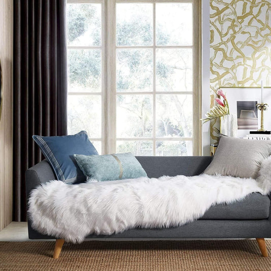 Ashler Faux Fur Rug, White, 2 x 6 Ft, Machine Washable
